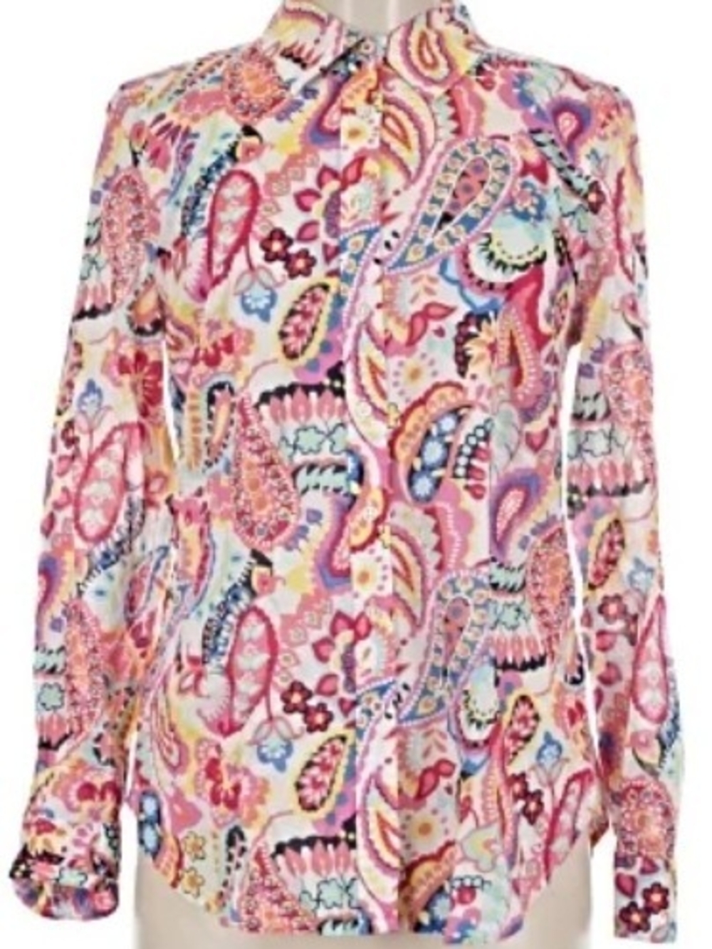 TALBOTS Large Paisley Print Long-Sleeve Blouse - Pink Multi